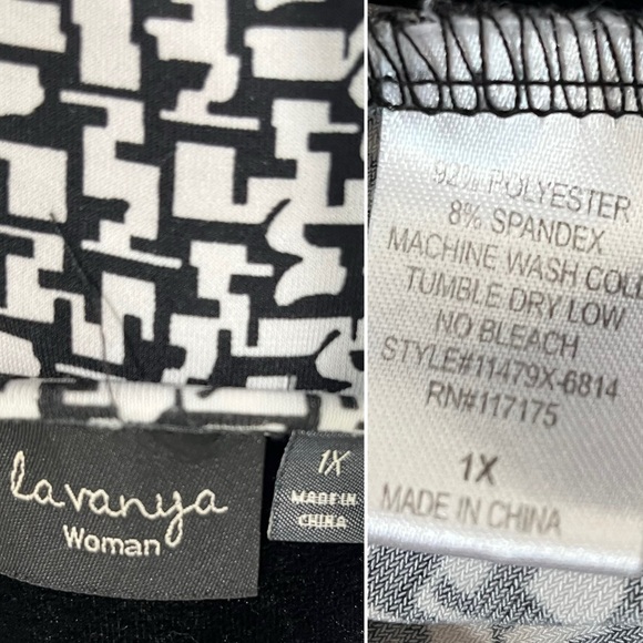 EUC La Vanya Woman Black & White Classic Stretchy Comfy Plus Size 1X Blouse - Picture 7 of 7